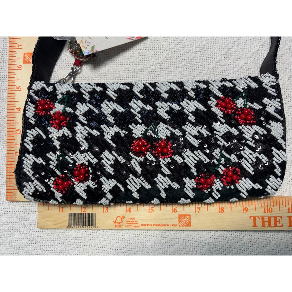 Viral Tik Toc Famous Made In India Cherry Houndtooth Beaded Handbag w/Cherry - Picture 6 of 12